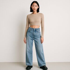 Ksubi Jeans‎ Womens 24 Light Wash Blue Kicker Jean Skream High Rise Wide Leg